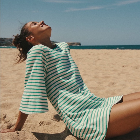 Free People Dresses & Skirts - Free People Green and White Striped Mini Dress